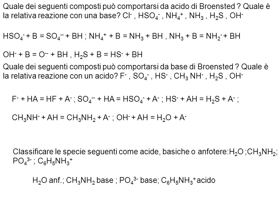Quale dei seguenti composti può comportarsi da acido di Broensted .