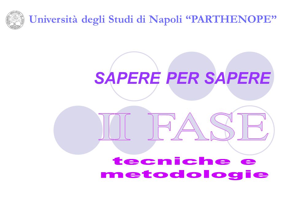 SAPERE PER SAPERE Università degli Studi di Napoli PARTHENOPE