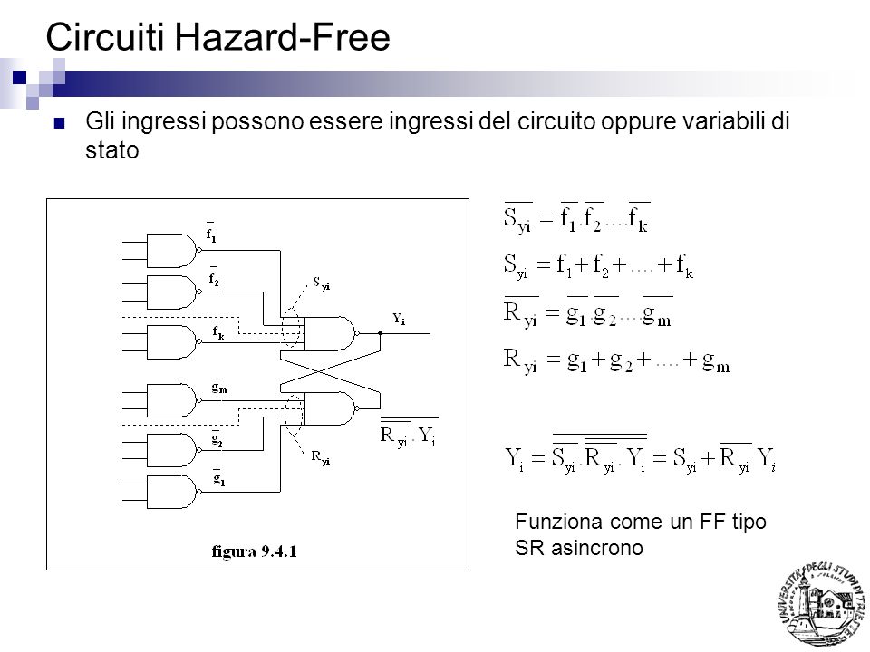 Circuiti Hazard-Free Gli ingressi possono essere ingressi del circuito oppure variabili di stato Funziona come un FF tipo SR asincrono