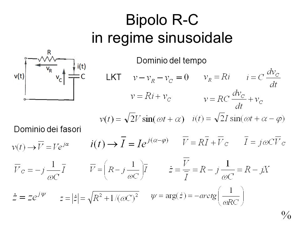 Bipolo R-C in regime sinusoidale Dominio del tempo LKT Dominio dei fasori