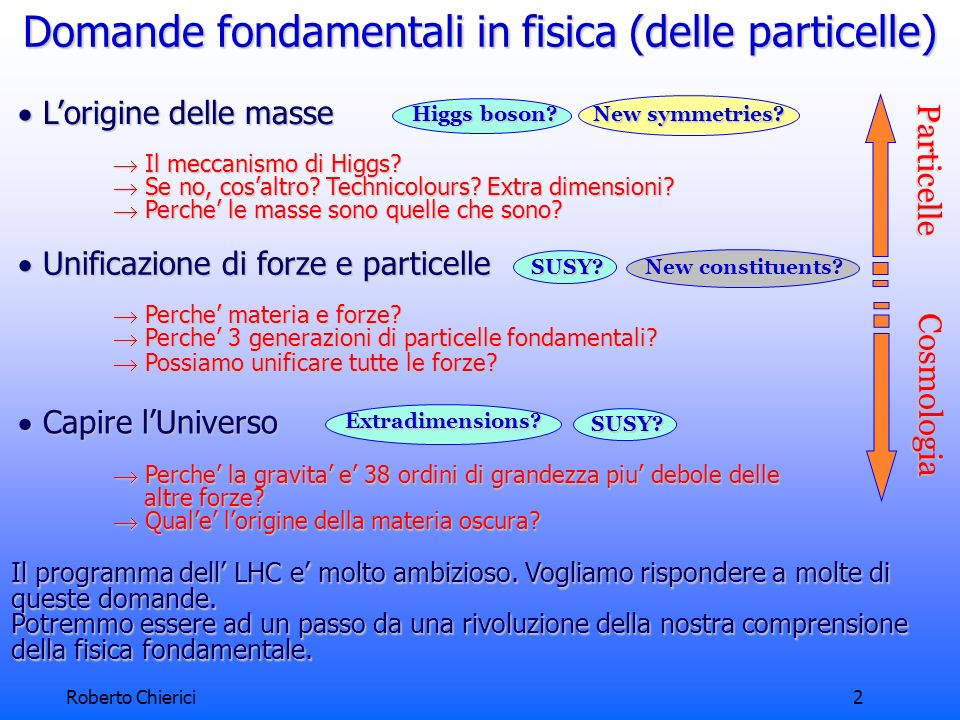 Roberto Chierici2 Il programma dell LHC e molto ambizioso.