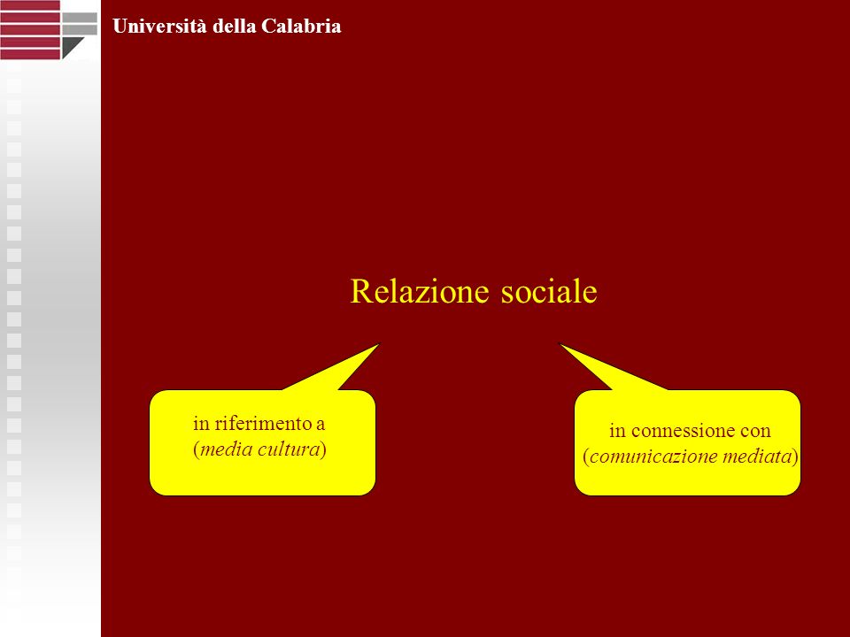 Relazione sociale Università della Calabria in riferimento a (media cultura) in connessione con (comunicazione mediata)