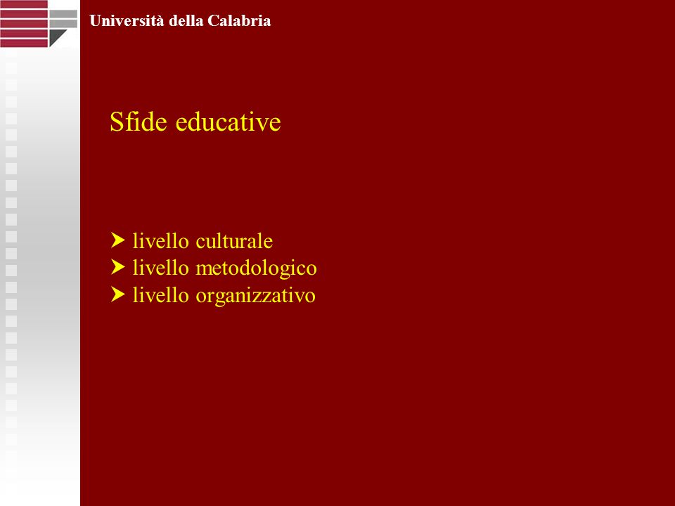 Sfide educative livello culturale livello metodologico livello organizzativo Università della Calabria