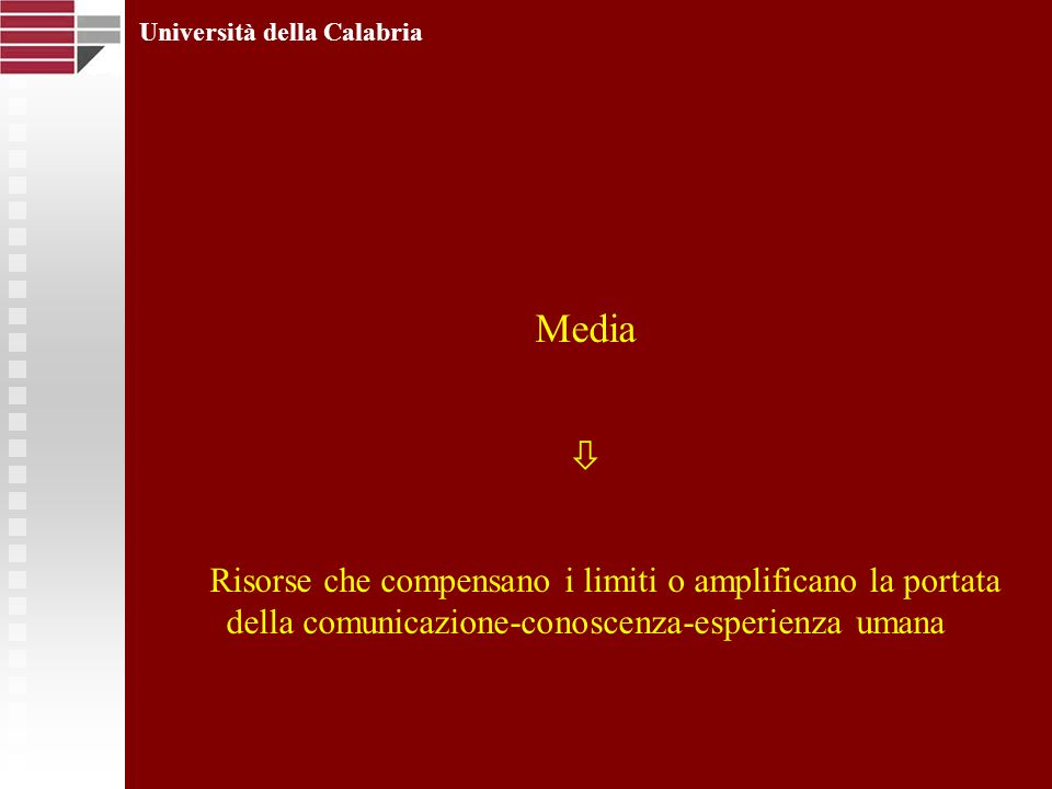 Media Risorse che compensano i limiti o amplificano la portata della comunicazione-conoscenza-esperienza umana Università della Calabria
