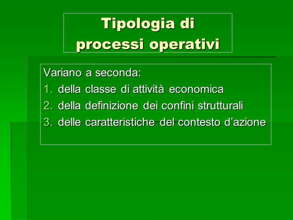 Tipologia di processi operativi Variano a seconda: 1.della classe di attività economica 2.della definizione dei confini strutturali 3.delle caratteristiche del contesto dazione