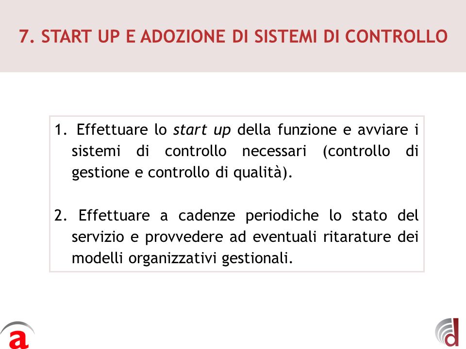 7. START UP E ADOZIONE DI SISTEMI DI CONTROLLO 1.