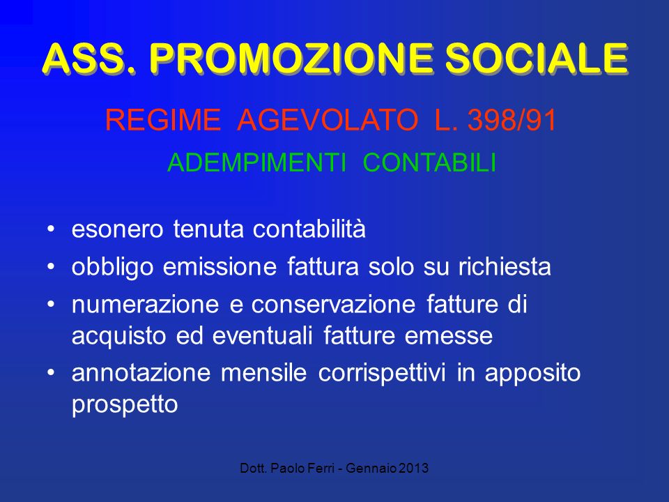 Dott. Paolo Ferri - Gennaio 2013 ASS.