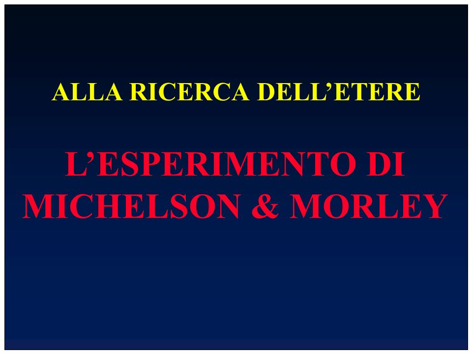 ALLA RICERCA DELLETERE LESPERIMENTO DI MICHELSON & MORLEY