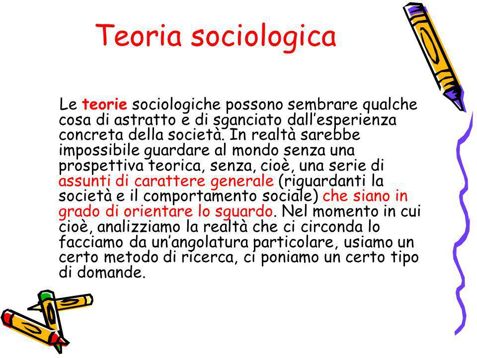 Teoria sociologica Le teorie sociologiche possono sembrare qualche cosa di astratto e di sganciato dallesperienza concreta della società.