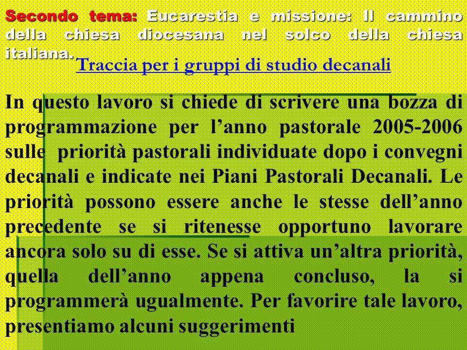 Secondo tema: Eucarestia e missione: Il cammino della chiesa diocesana nel solco della chiesa italiana.