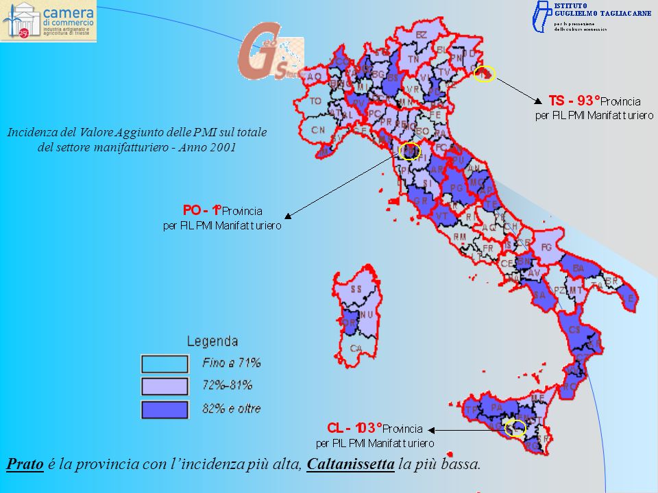 Prato é la provincia con lincidenza più alta, Caltanissetta la più bassa.