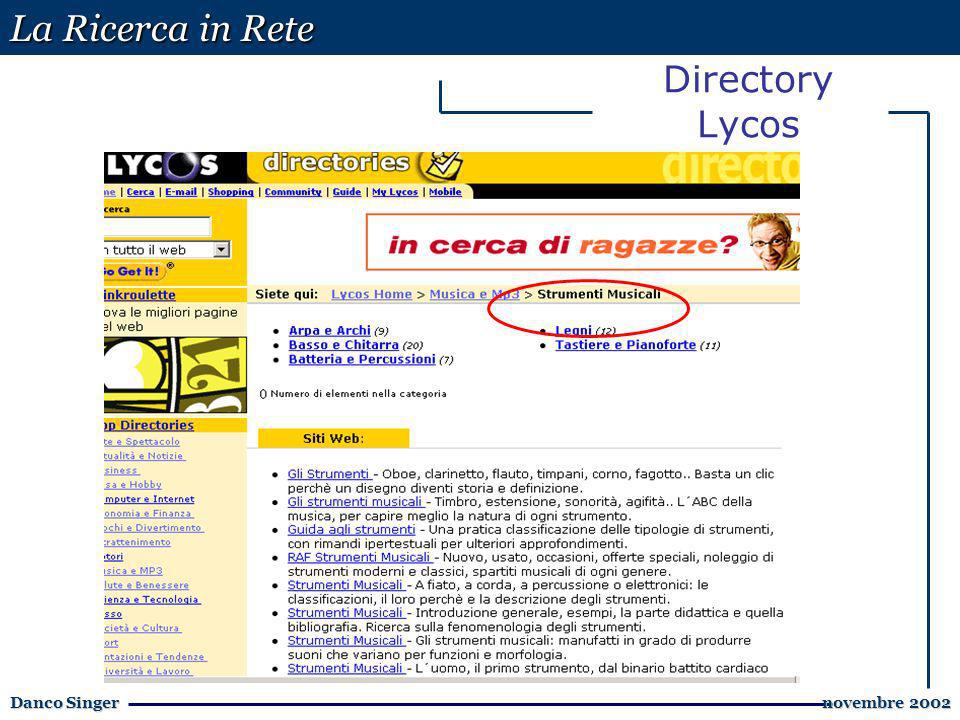 La Ricerca in Rete Danco Singer novembre 2002 novembre 2002 Directory Lycos