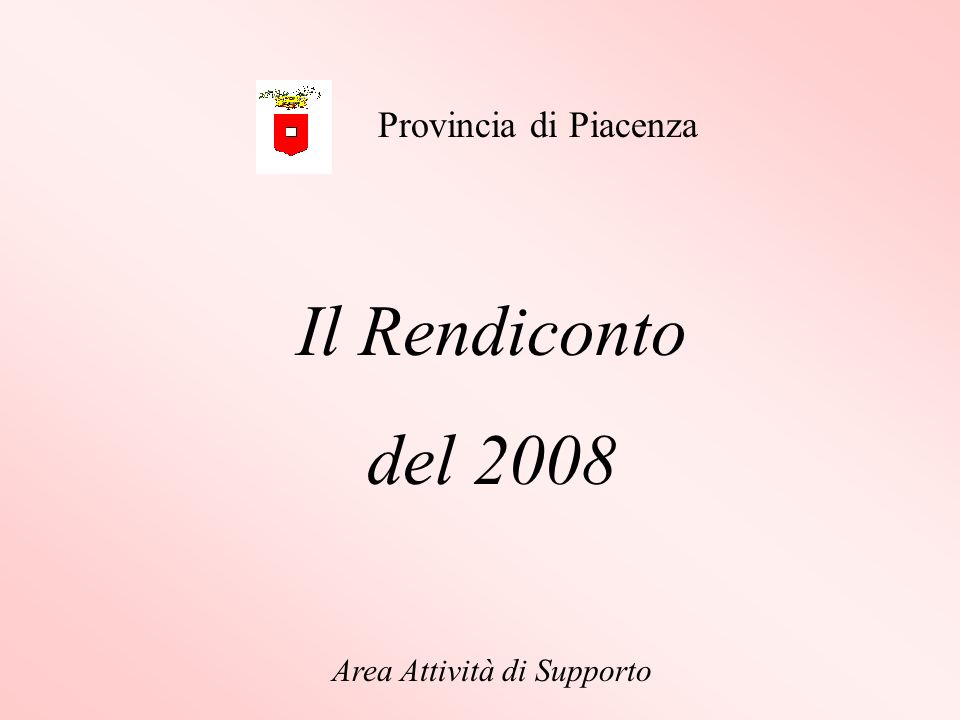Il Rendiconto del 2008 Area Attività di Supporto Provincia di Piacenza