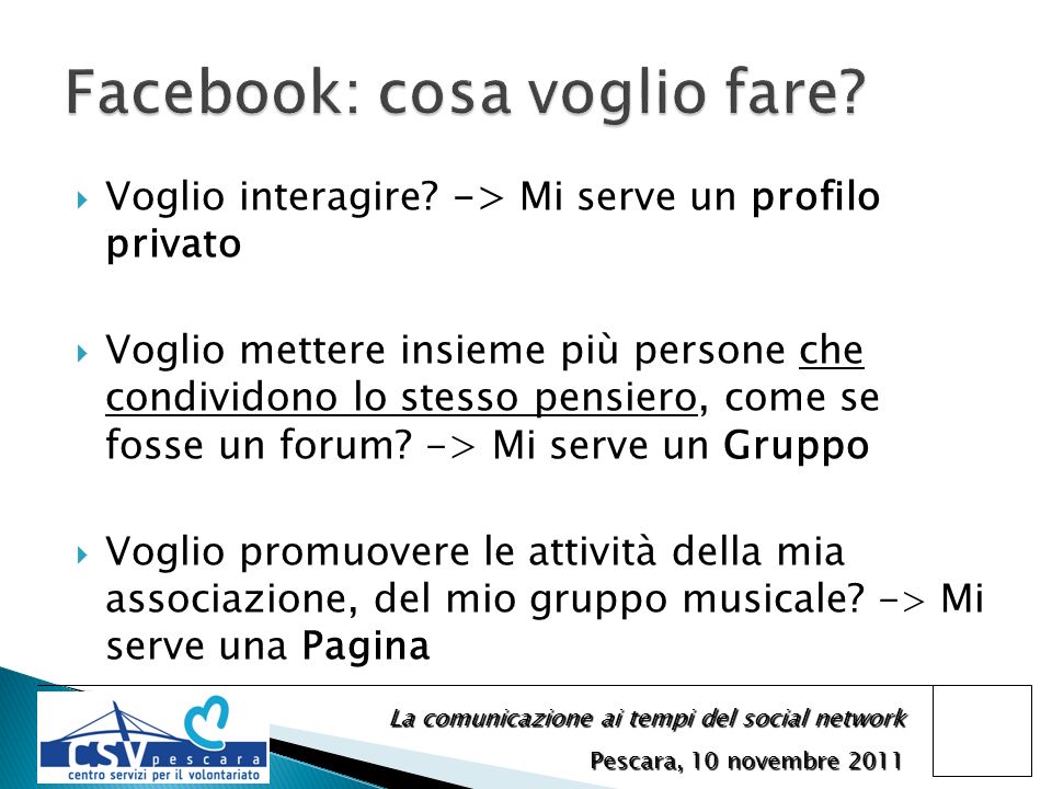 La comunicazione ai tempi del social network Pescara, 10 novembre 2011 Voglio interagire.
