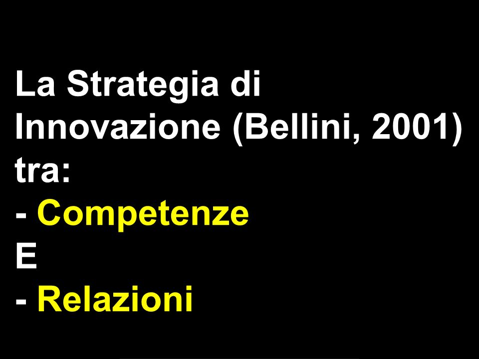 La Strategia di Innovazione (Bellini, 2001) tra: - Competenze E - Relazioni