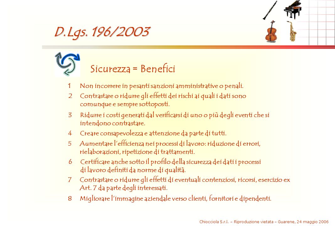 Chiocciola S.r.l. – Riproduzione vietata – Guarene, 24 maggio 2006 D.Lgs.