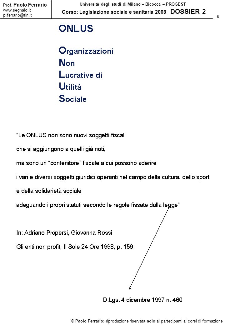 6 © Paolo Ferrario: riproduzione riservata solo ai partecipanti ai corsi di formazione Prof.