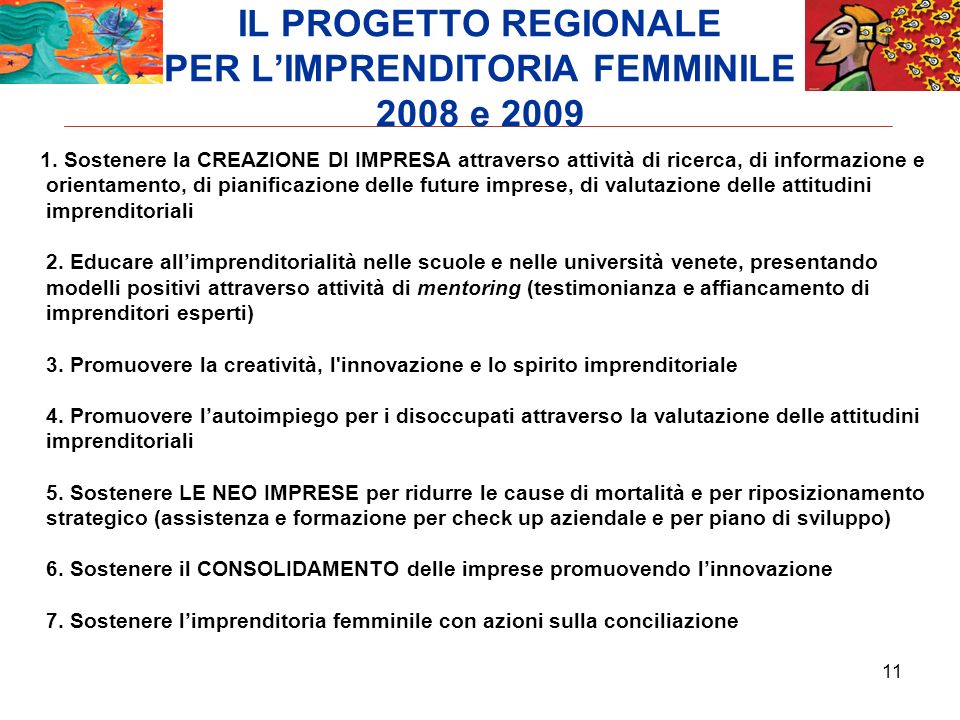 11 Padova Chamber of Commerce - Italy IL PROGETTO REGIONALE PER LIMPRENDITORIA FEMMINILE 2008 e