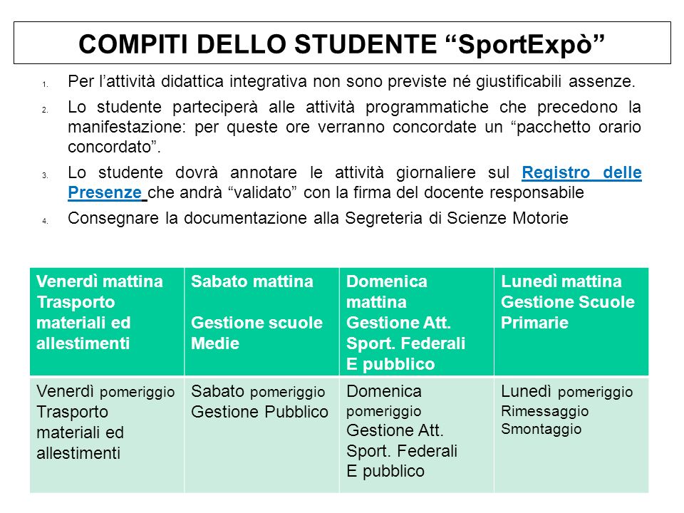 COMPITI DELLO STUDENTE SportExpò 1.
