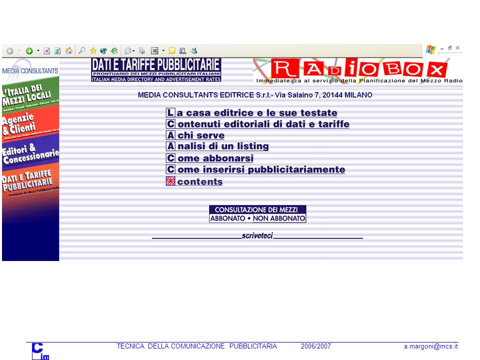 TECNICA DELLA COMUNICAZIONE PUBBLICITARIA 2006/2007