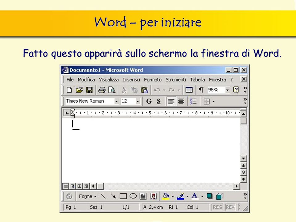 Word – per iniziare Fatto questo apparirà sullo schermo la finestra di Word.