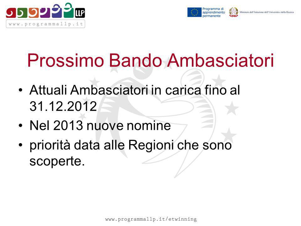 Prossimo Bando Ambasciatori Attuali Ambasciatori in carica fino al Nel 2013 nuove nomine priorità data alle Regioni che sono scoperte.