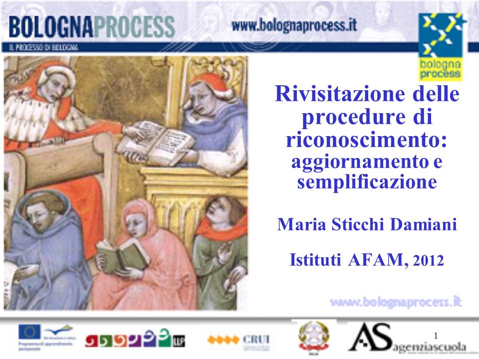 1   t Rivisitazione delle procedure di riconoscimento: aggiornamento e semplificazione Maria Sticchi Damiani Istituti AFAM, 2012