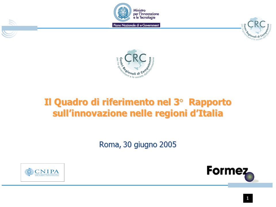 1 Il Quadro di riferimento nel 3° Rapporto sullinnovazione nelle regioni dItalia Roma, 30 giugno 2005