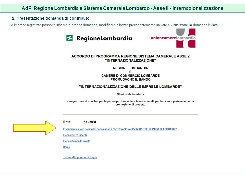 AdP Regione Lombardia e Sistema Camerale Lombardo - Asse II - Internazionalizzazione 2.