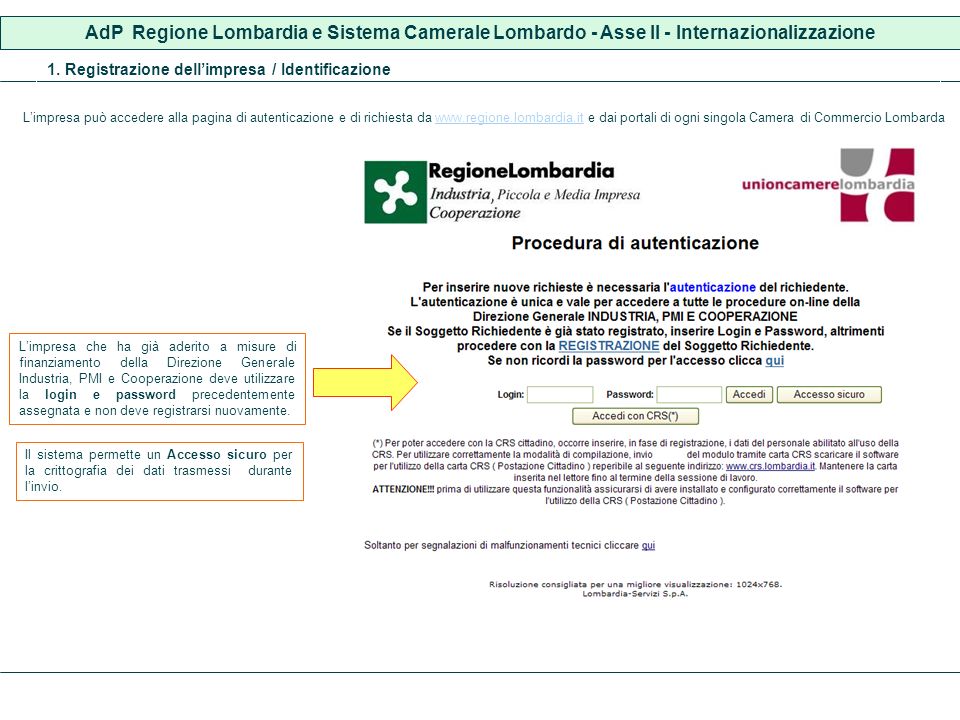 AdP Regione Lombardia e Sistema Camerale Lombardo - Asse II - Internazionalizzazione 1.