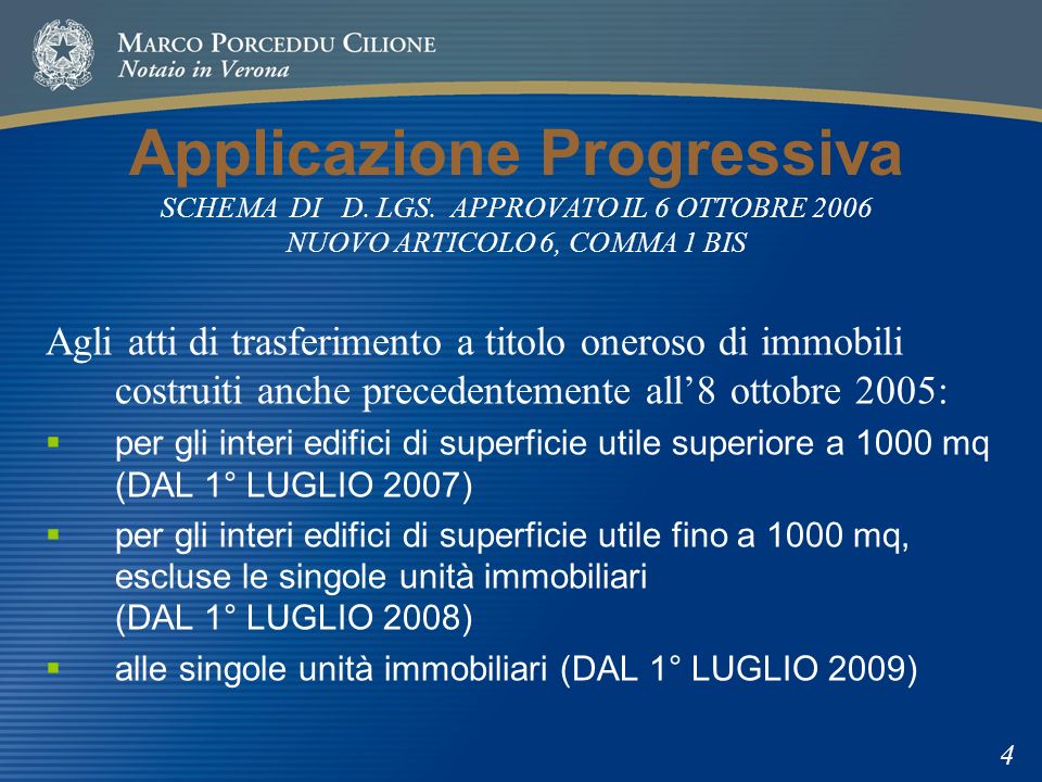 Applicazione Progressiva SCHEMA DI D. LGS.