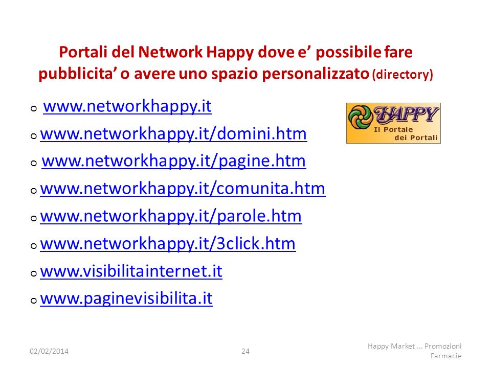 Portali del Network Happy dove e possibile fare pubblicita o avere uno spazio personalizzato (directory) /02/ Happy Market...