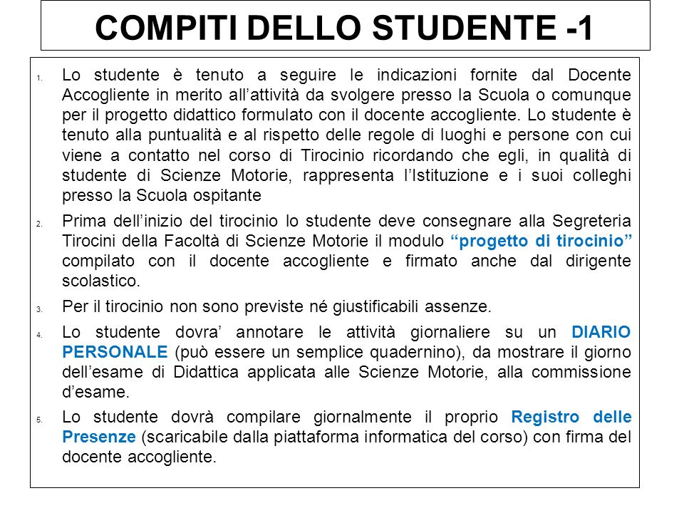 COMPITI DELLO STUDENTE -1 1.