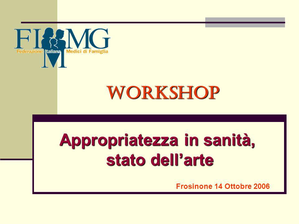 Workshop Appropriatezza in sanità, stato dellarte Frosinone 14 Ottobre 2006