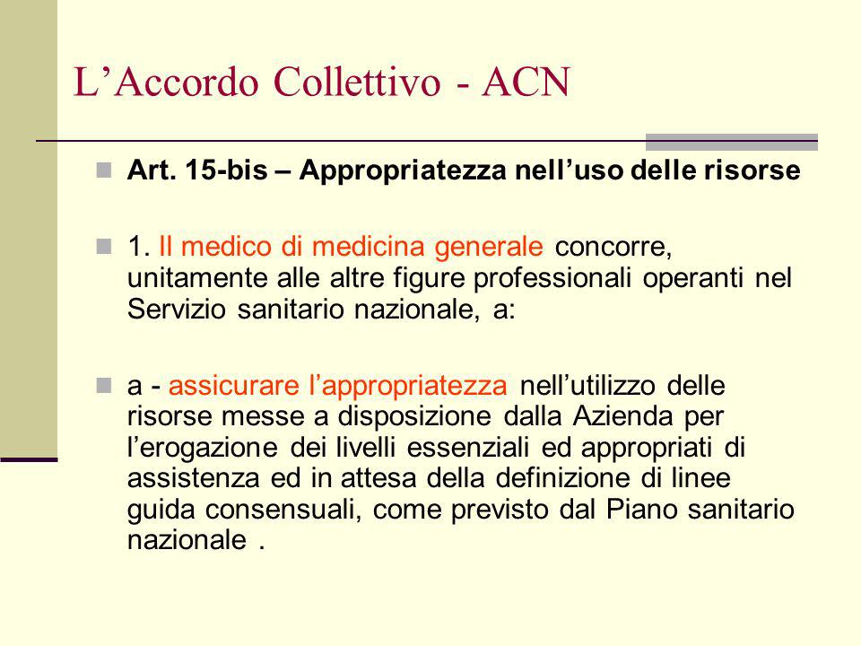 LAccordo Collettivo - ACN Art. 15-bis – Appropriatezza nelluso delle risorse 1.