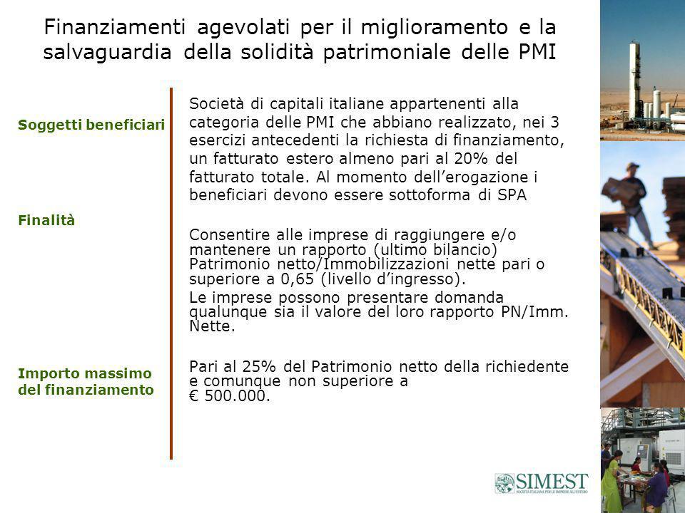 Società di capitali italiane appartenenti alla categoria delle PMI che abbiano realizzato, nei 3 esercizi antecedenti la richiesta di finanziamento, un fatturato estero almeno pari al 20% del fatturato totale.