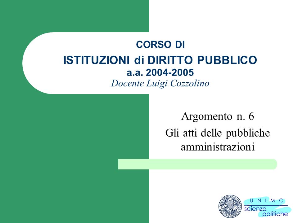 CORSO DI ISTITUZIONI di DIRITTO PUBBLICO a.a Docente Luigi Cozzolino Argomento n.