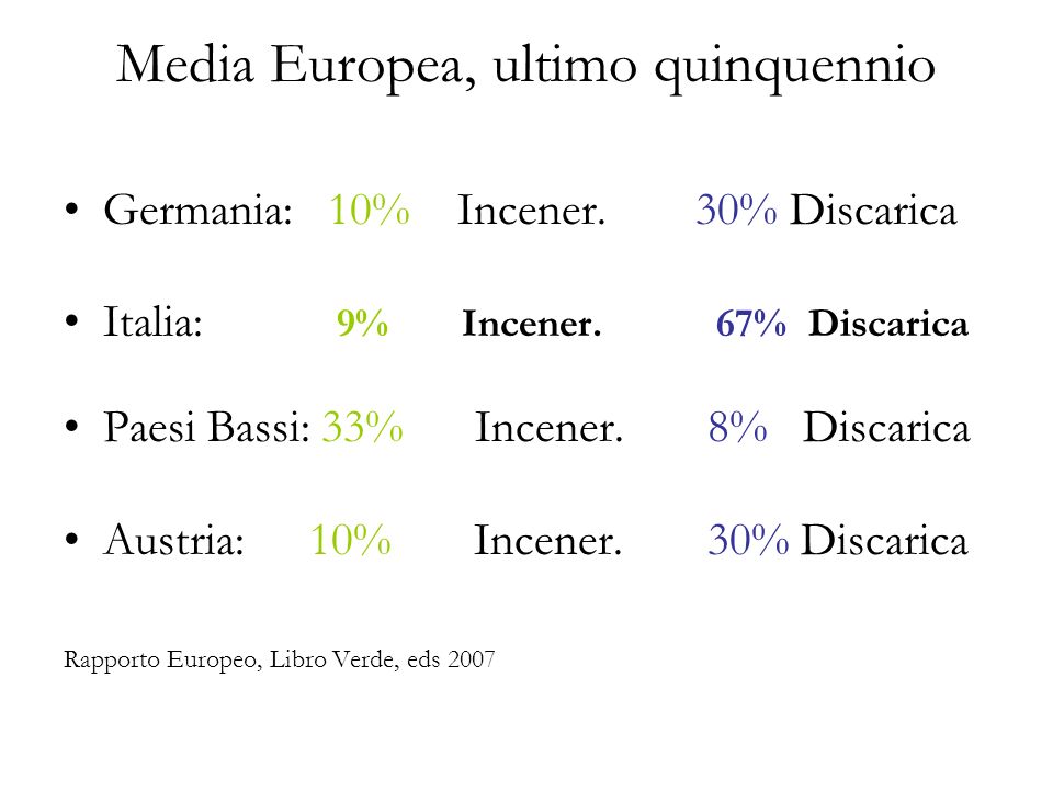 Media Europea, ultimo quinquennio Germania: 10% Incener.