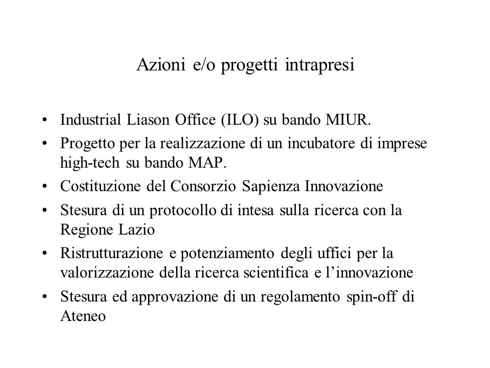 Azioni e/o progetti intrapresi Industrial Liason Office (ILO) su bando MIUR.