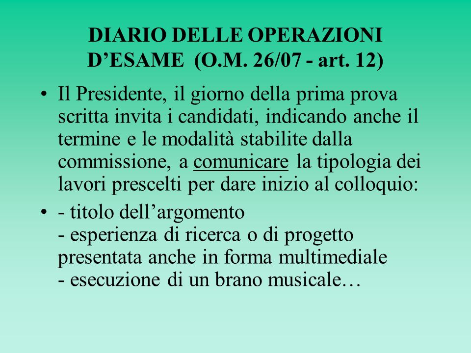 DIARIO DELLE OPERAZIONI DESAME (O.M. 26/07 - art.