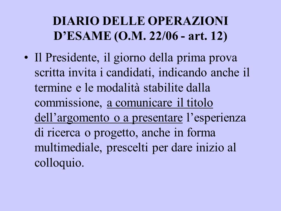 DIARIO DELLE OPERAZIONI DESAME (O.M. 22/06 - art.