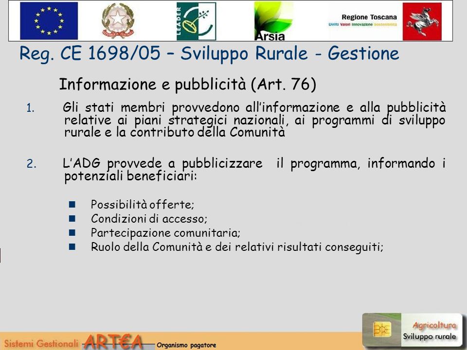Informazione e pubblicità (Art. 76) 1.