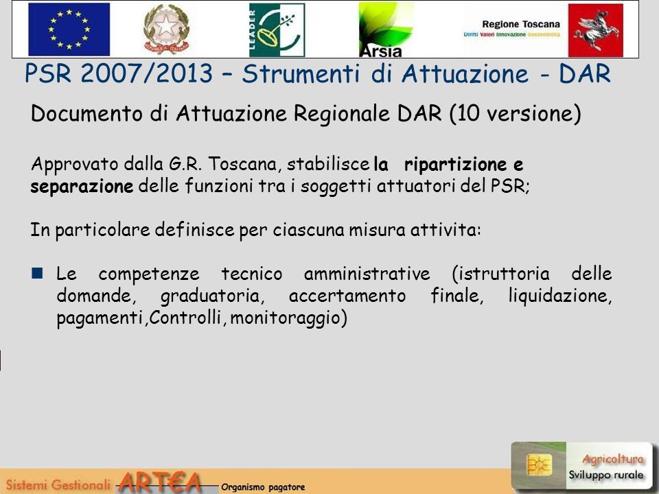 Documento di Attuazione Regionale DAR (10 versione) Approvato dalla G.R.