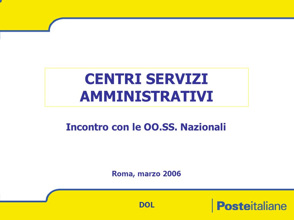 Roma, marzo 2006 CENTRI SERVIZI AMMINISTRATIVI Incontro con le OO.SS. Nazionali DOL