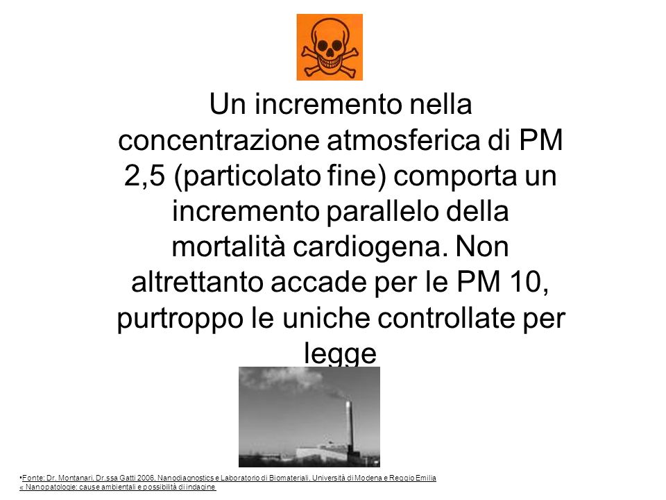 Un incremento nella concentrazione atmosferica di PM 2,5 (particolato fine) comporta un incremento parallelo della mortalità cardiogena.