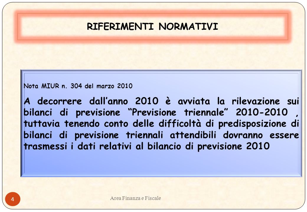 Area Finanza e Fiscale 3 RIFERIMENTI NORMATIVI Decreto Ministeriale 3 luglio 2007 n.362 Attuazione art.
