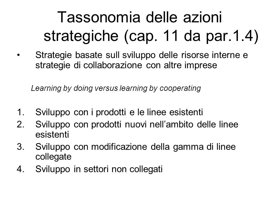 Tassonomia delle azioni strategiche (cap.