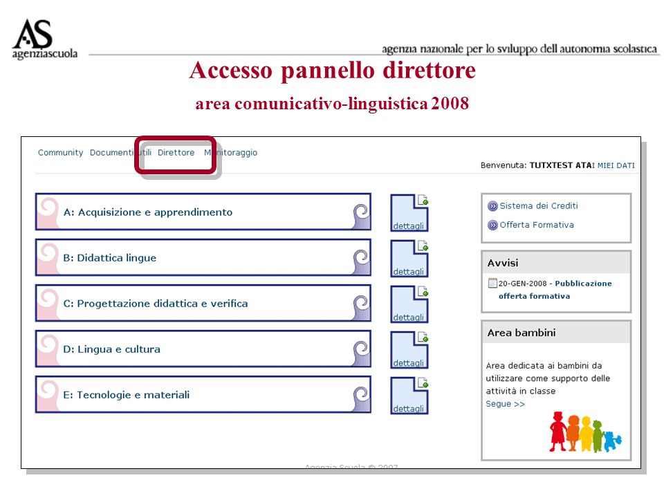 Accesso pannello direttore area comunicativo-linguistica 2008