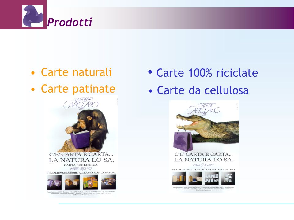 Prodotti Carte naturali Carte patinate Carte 100% riciclate Carte da cellulosa