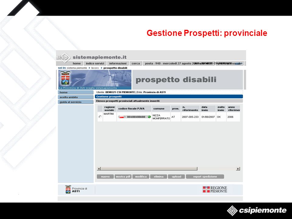 Gestione Prospetti: provinciale